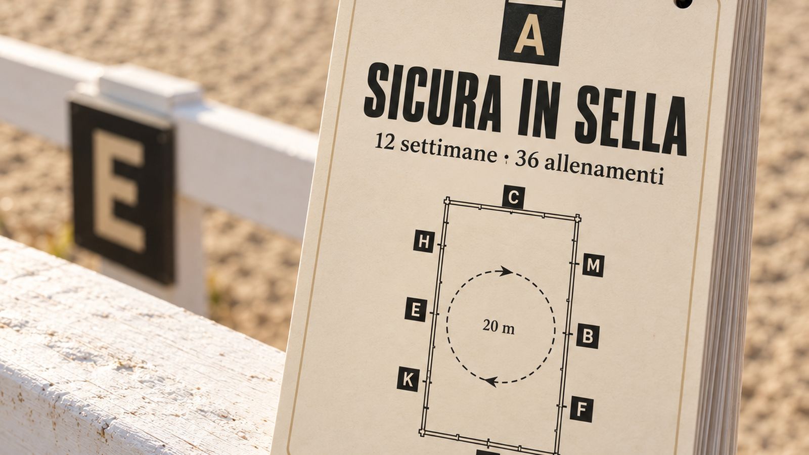 Le schede di allenamento Sicura in sella, rilegate ad anelli, sulla staccionata del maneggio
